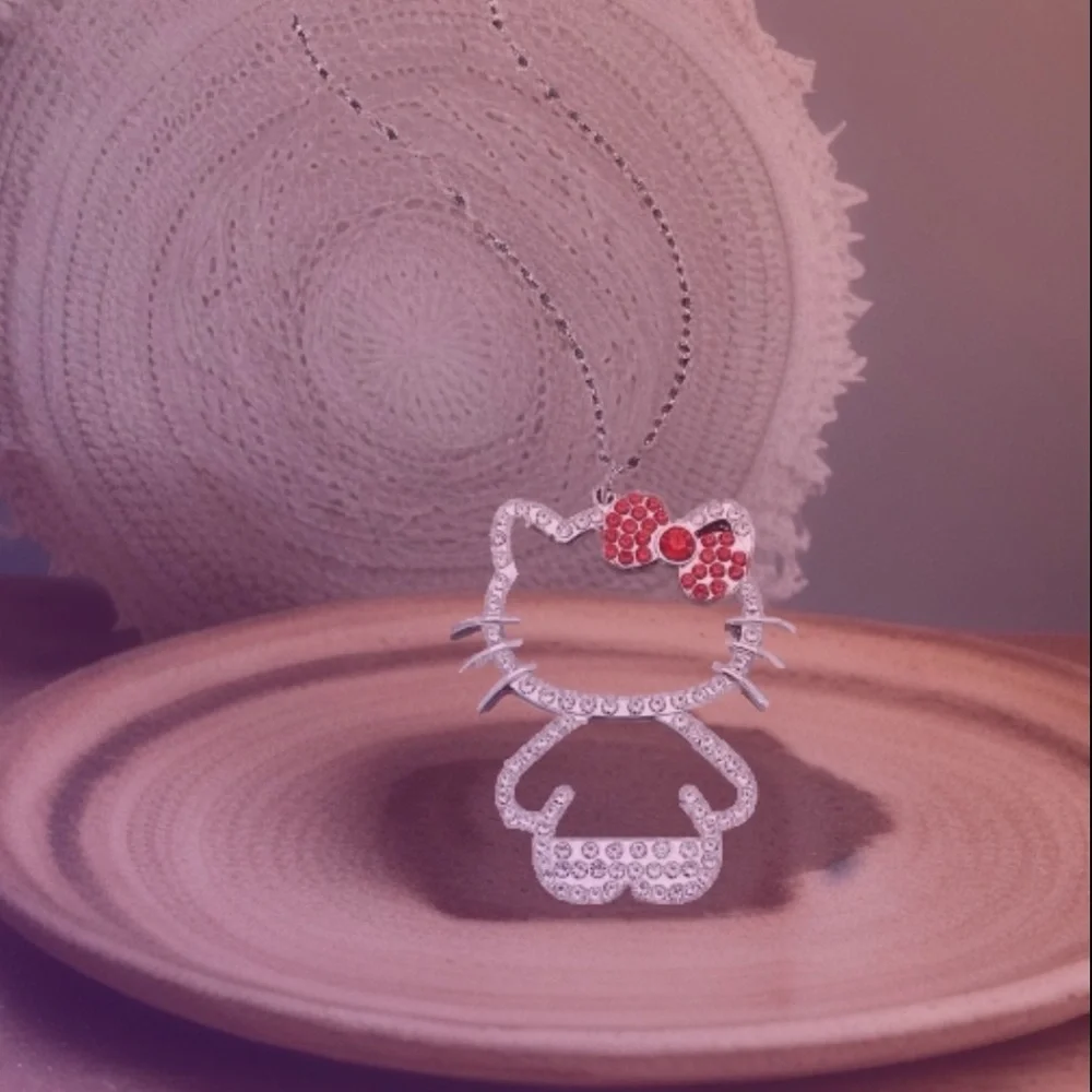 Hello Kitty Silver Necklace with Red Bow Crystal Pendant
